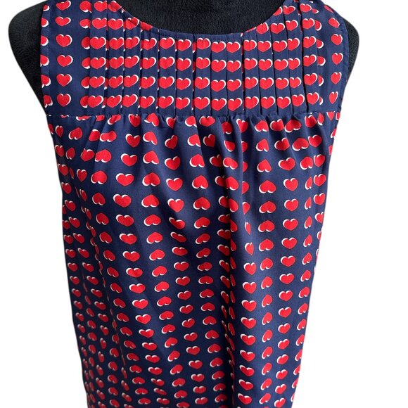Cynthia Rowley Red & Navy Heart Sleeveless Blouse Rear Tie Large - Picture 1 of 5